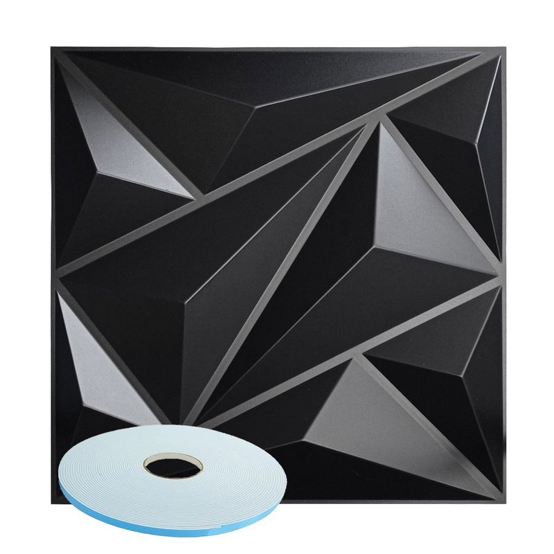MERCAR RAY - Panel Decorativo 3D PVC Negro 3m² 12 paneles 50x50cm