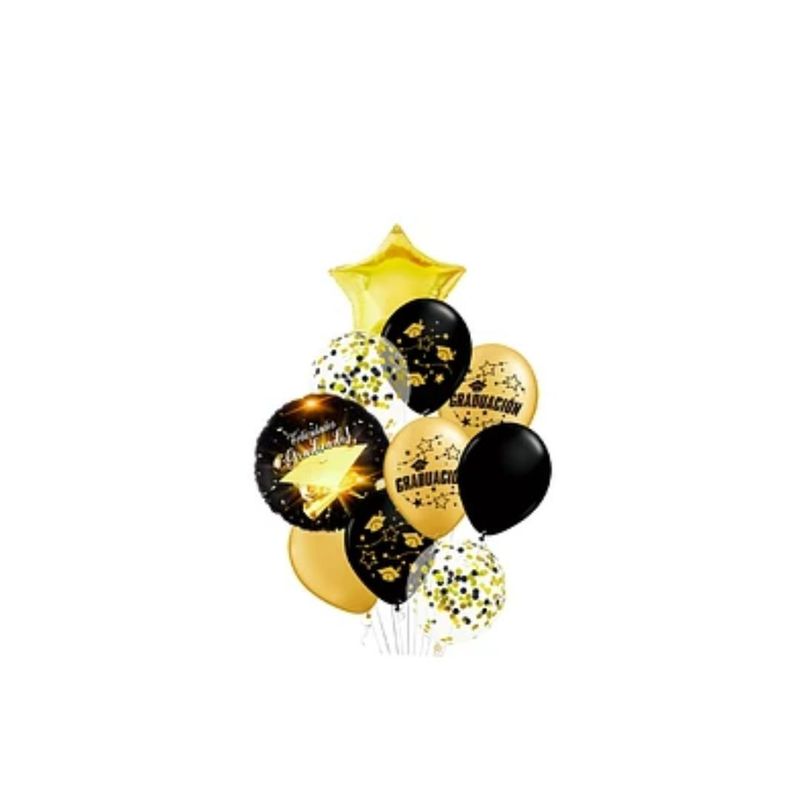 GENERICO - Set De Globos Graduacion Dorado-negro 10pcs