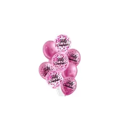 GENERICO - Set De Globos Látex Feliz Cumpleaños Rosa Con Confeti 9pcs
