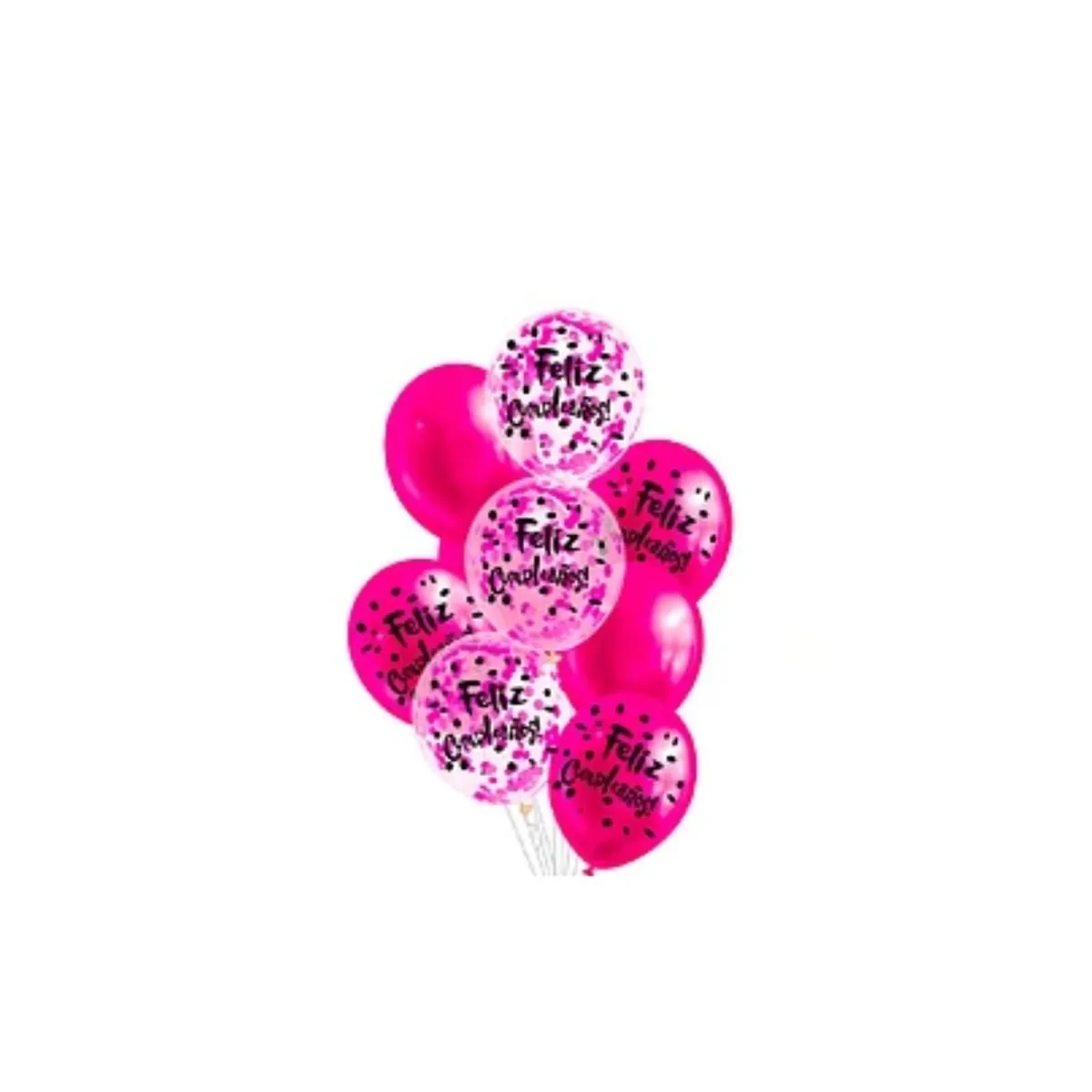 GENERICO - Set Globos Latex Feliz Cumpleaños Fucsia Con Confeti 9pcs