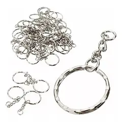 KUANGYE - 500 Argollas Llavero En Tono Plateado Cadena De 4 Eslabones