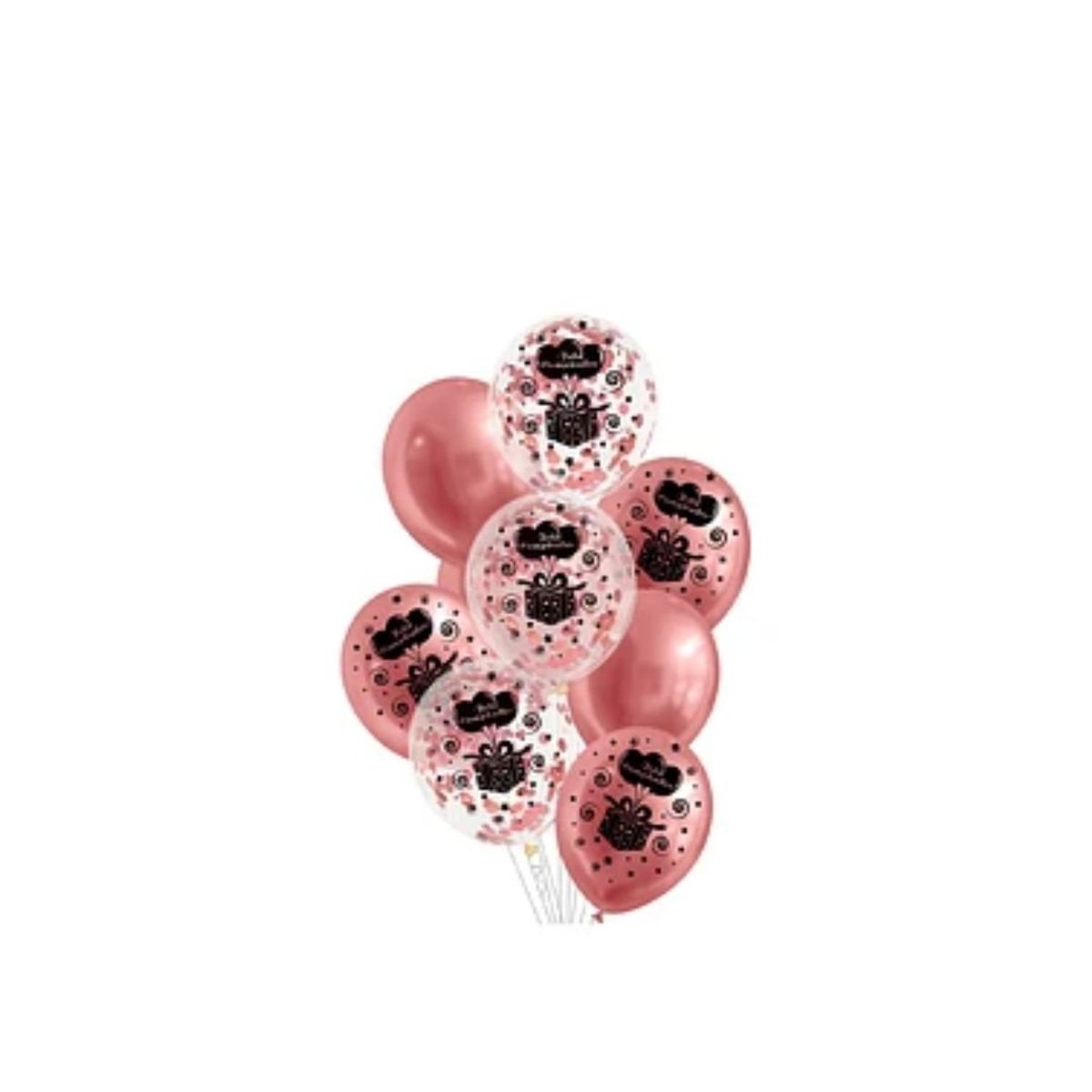 GENERICO - Set Globos Látex Feliz Cumpleaños Oro Rosa Confeti 9pcs