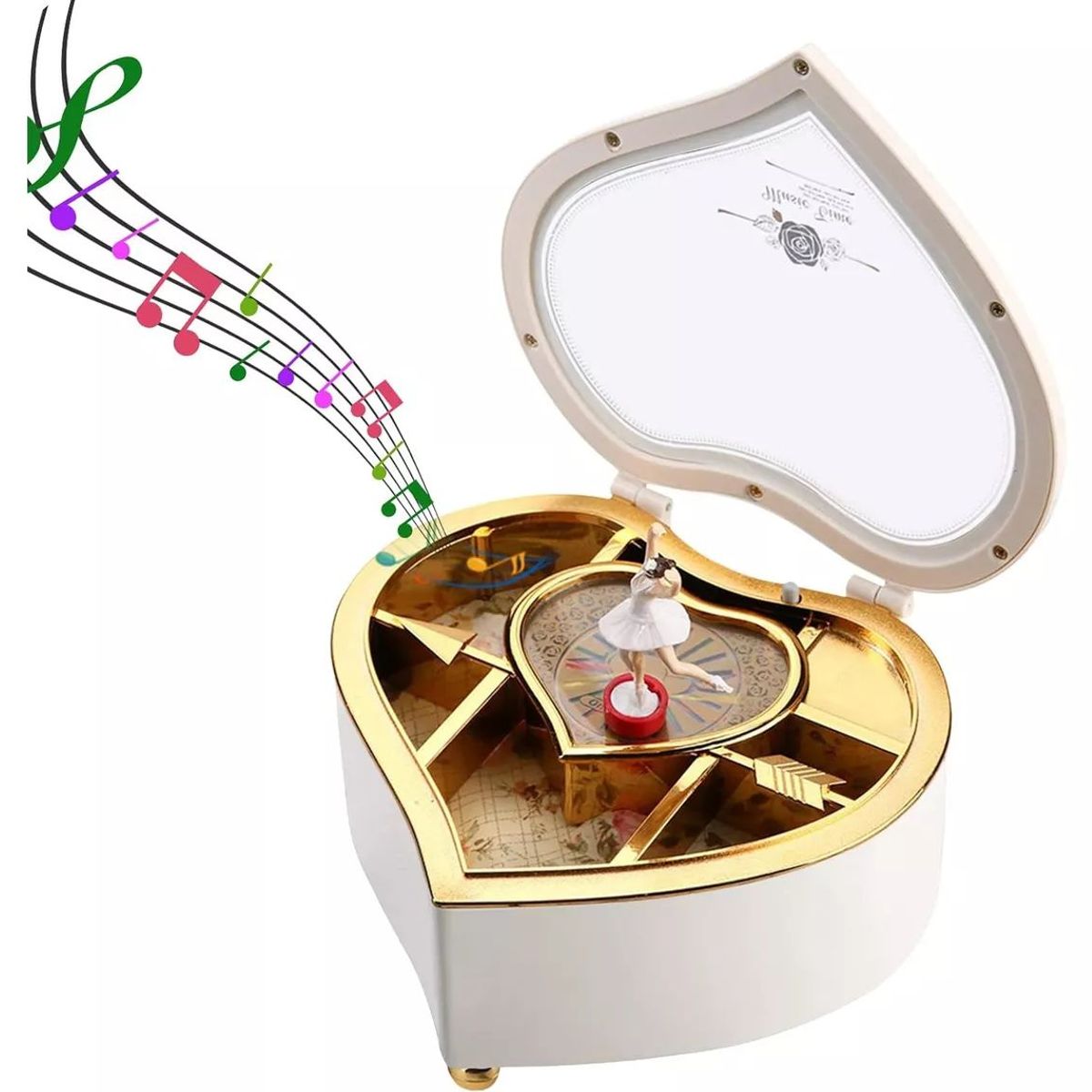 KUANGYE - Caja Corazón Musical Joyero Con Bailarina (19 X 18 X 7)