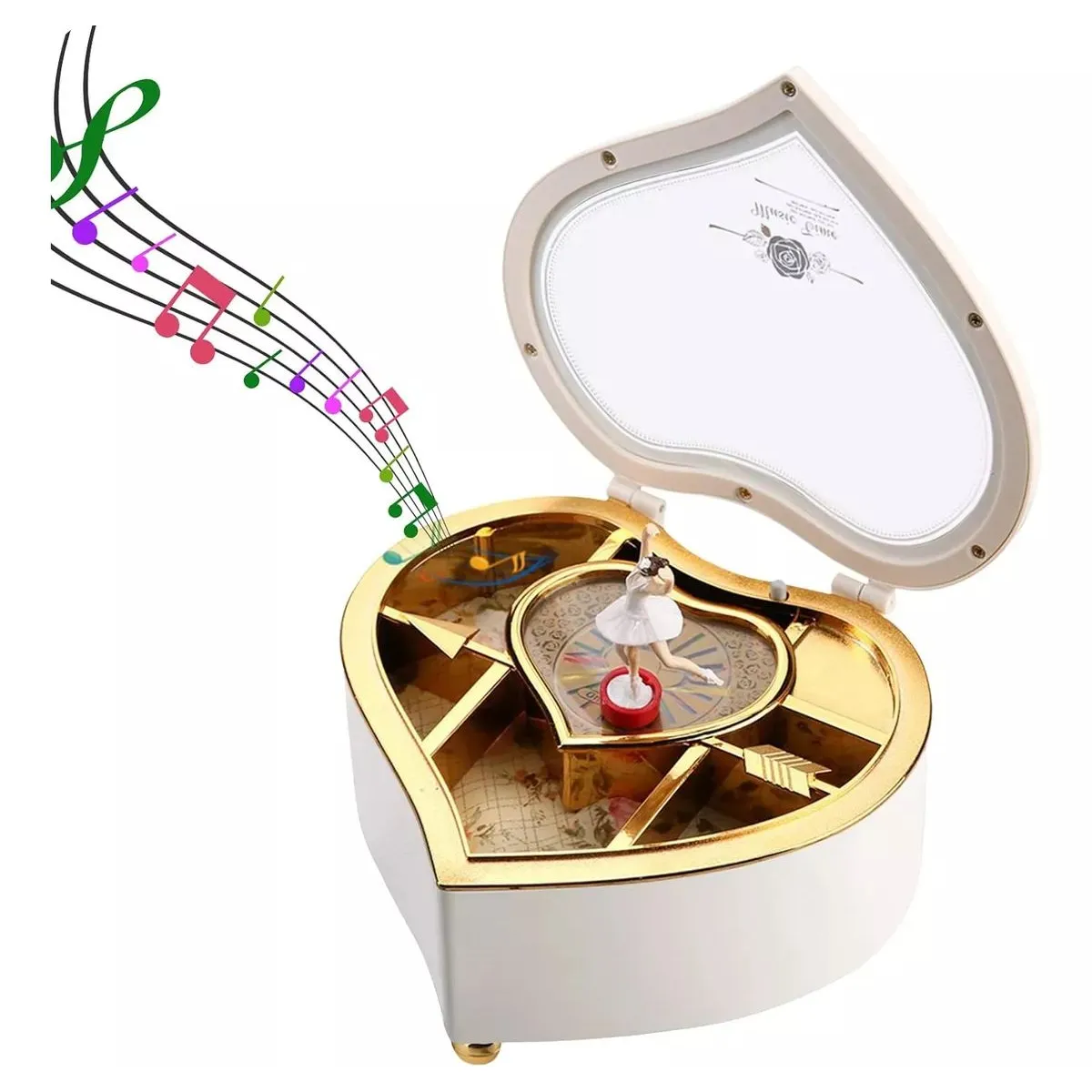 KUANGYE - Caja Corazón Musical Joyero Con Bailarina (19 X 18 X 7)