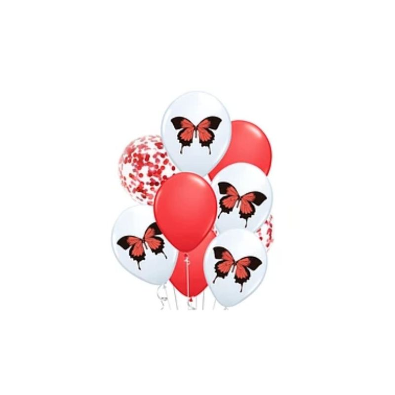 GENERICO - Set Globos Mariposa Roja y Blanco 9pcs
