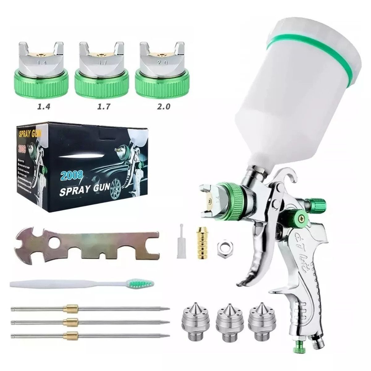 KUANGYE - Pistola Para Pintar Gravedad Hvlp Kit 600ml Con 3 Boquillas