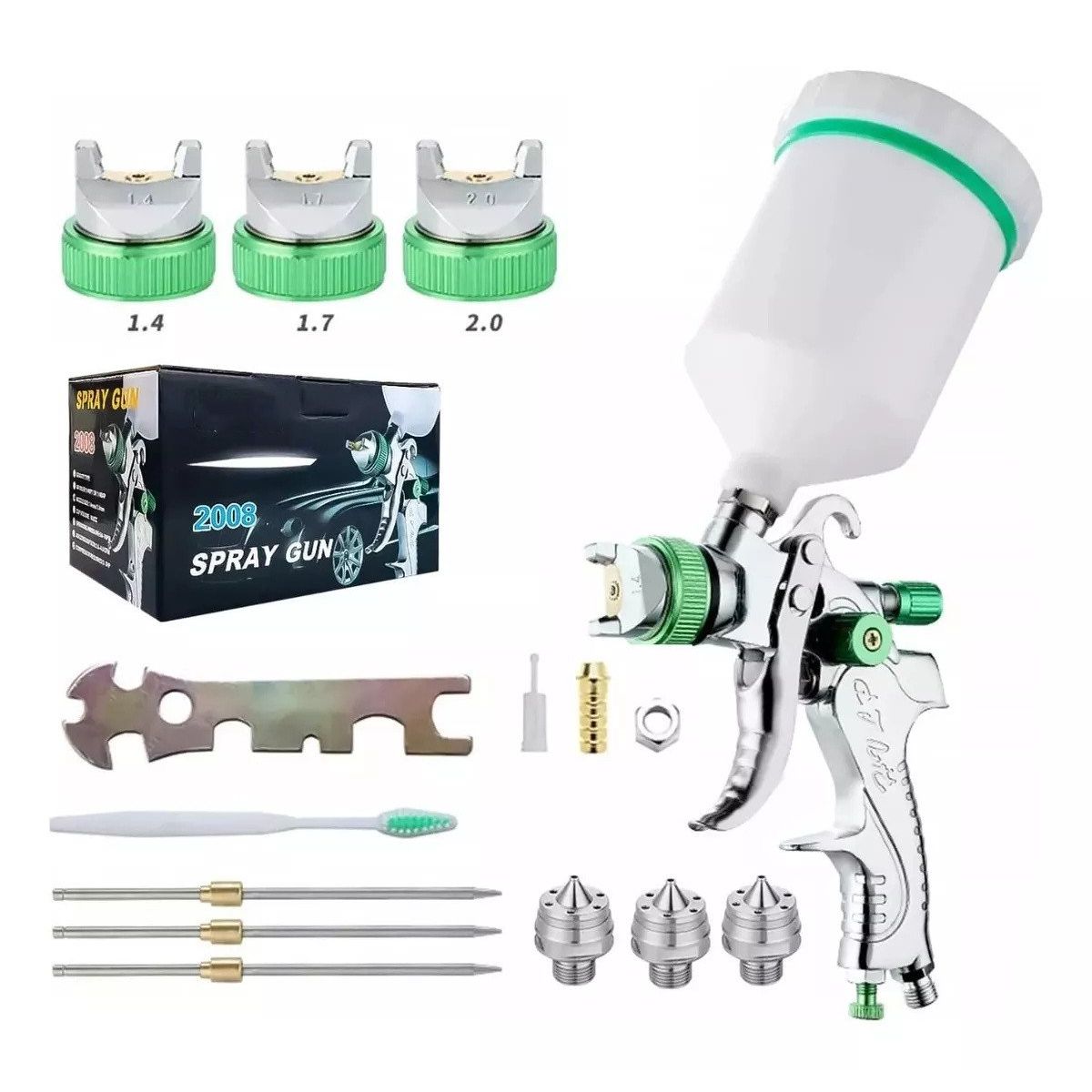 KUANGYE - Pistola Para Pintar Gravedad Hvlp Kit 600ml Con 3 Boquillas