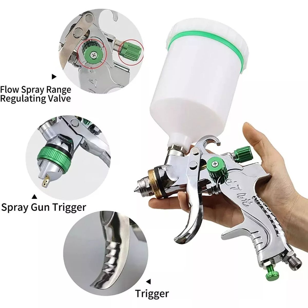 KUANGYE - Pistola Para Pintar Gravedad Hvlp Kit 600ml Con 3 Boquillas