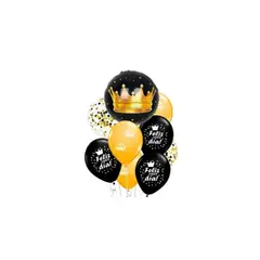 GENERICO - Set Globos Corona Negro y Dorado 9pcs