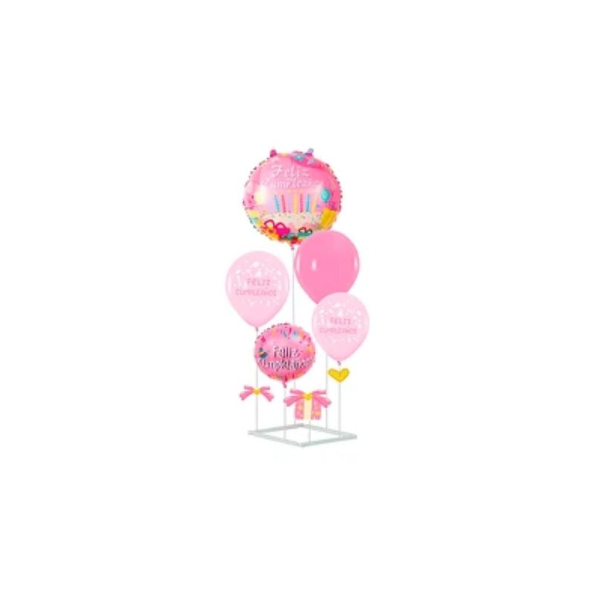 GENERICO - Set Globos Feliz Cumpleaños Rosa Con Base 6pcs