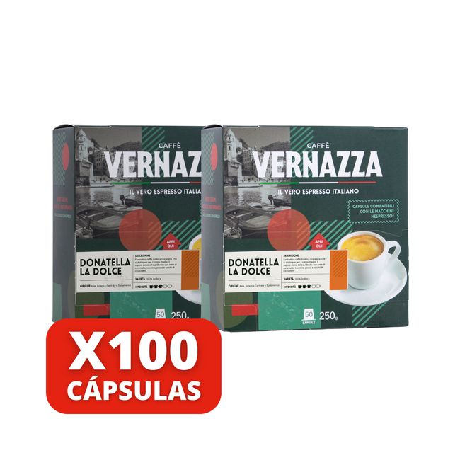 CAFFE VERNAZZA - Café Donatella La Dolce 100 Cápsulas Nespresso compatibles