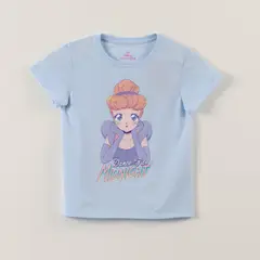 DISNEY - Polera Manga Corta Niña Cenicienta Princesas Celeste