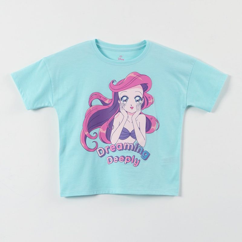 DISNEY - Polera Manga Corta Niña Ariel Princesas Verde Disney