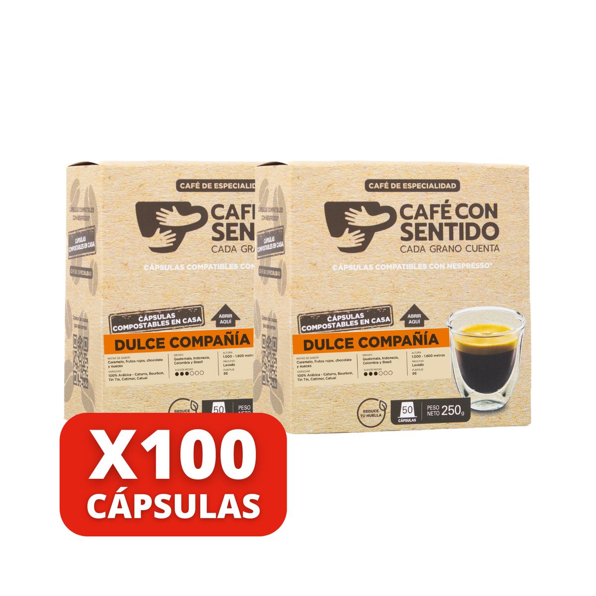 CAFE CON SENTIDO - Café  Dulce Compañía 100 Cápsulas Nespresso compatibles