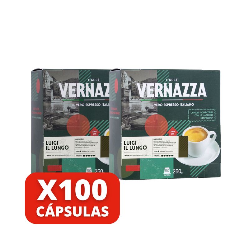 CAFFE VERNAZZA - Café Luigi il Lungo - 100 cápsulas Nespresso compatibles