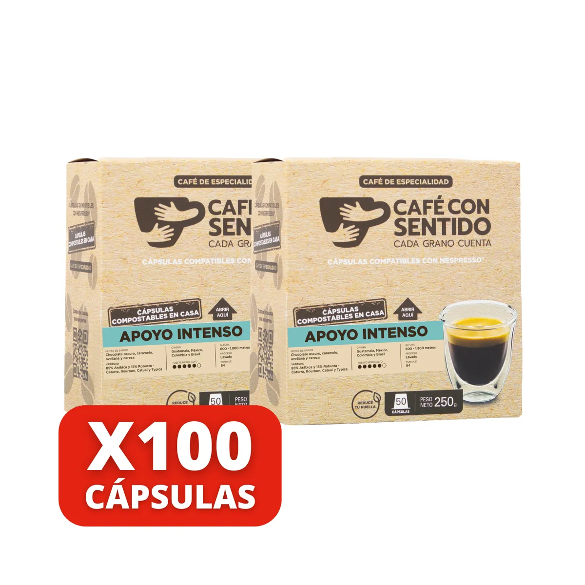 CAFE CON SENTIDO - Café Apoyo Intenso 100 cápsulas Nespresso compatibles