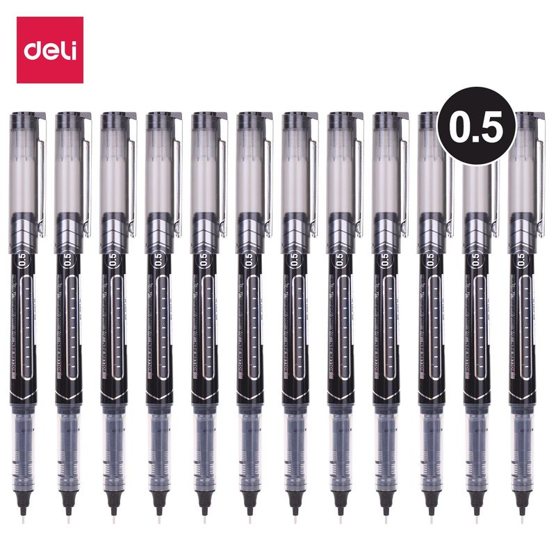 DELI - caja 12pcs lapiz Rollerball pen de Punta fina 05mm negro