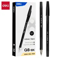 DELI - Pack 72 Lápiz Semi Gel Punta Mini 05mm Negro Secado Rápido