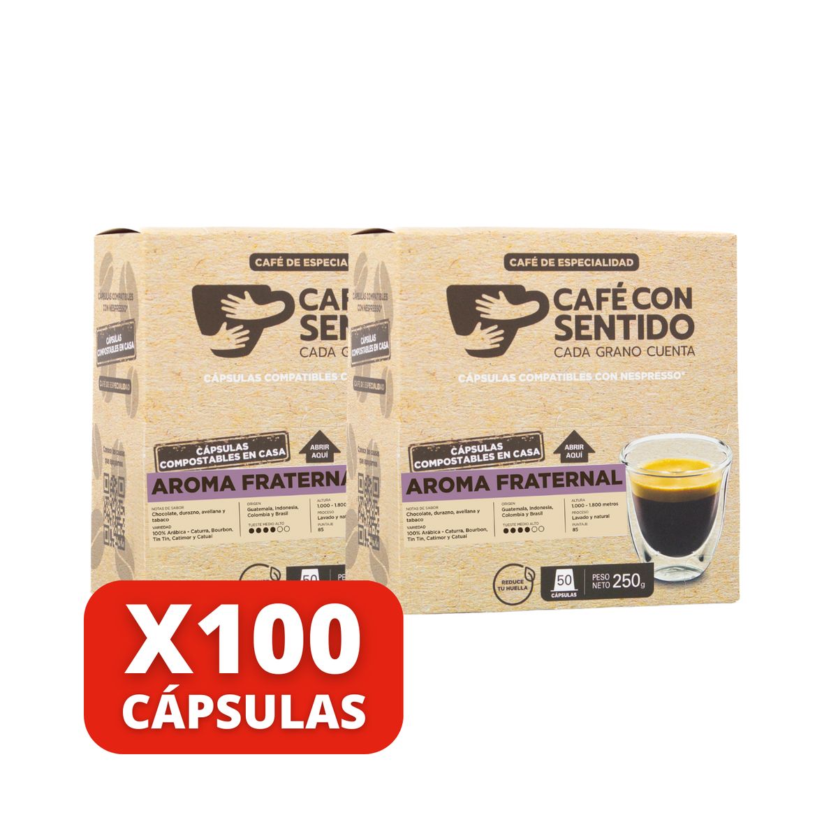 CAFE CON SENTIDO - Café Aroma Fraternal - 100 cápsulas Nespresso compatibles