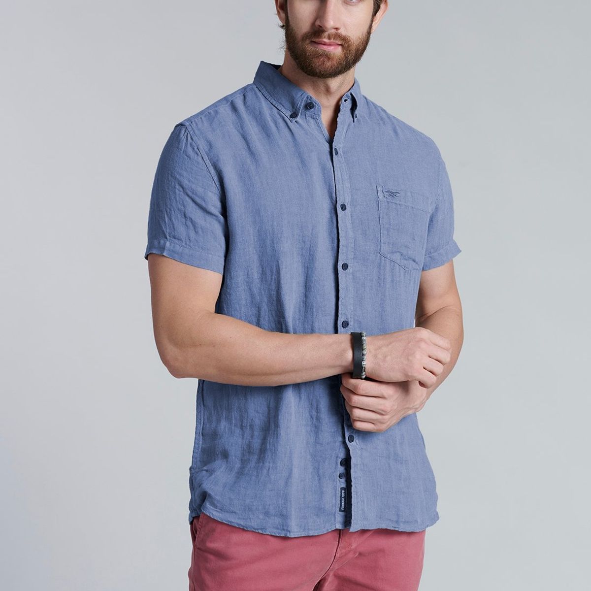 FEROUCH - Camisa Lino Lavada F Azul Ferouch