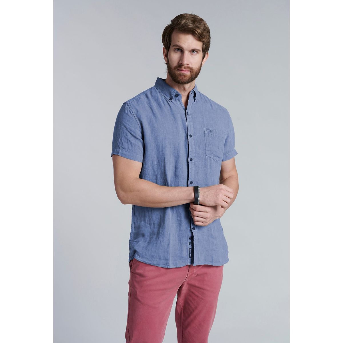 FEROUCH - Camisa Lino Lavada F Azul Ferouch