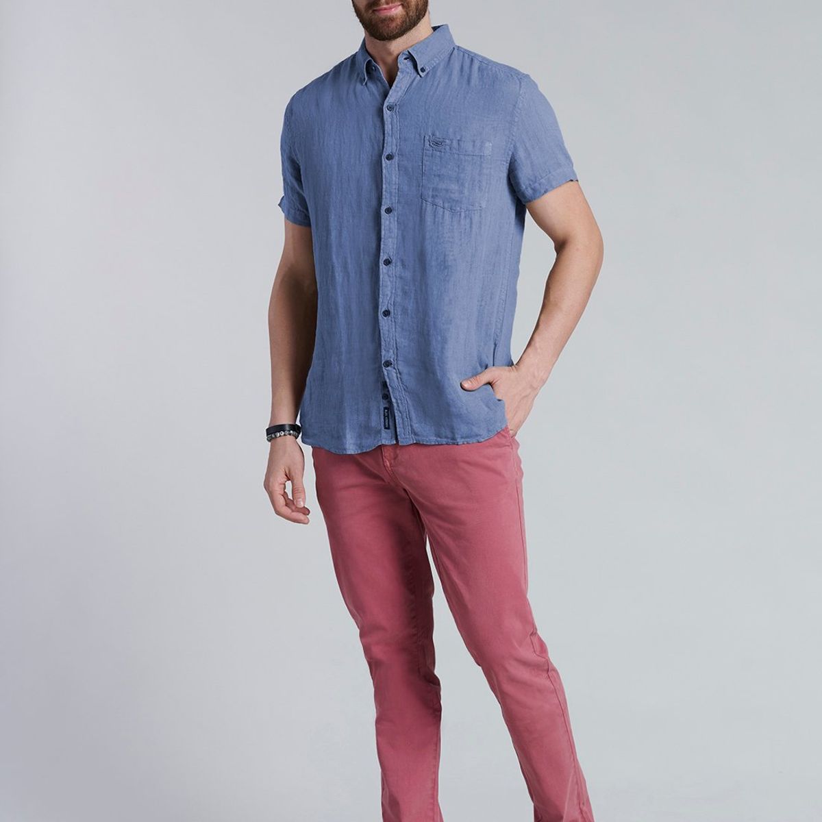 FEROUCH - Camisa Lino Lavada F Azul Ferouch