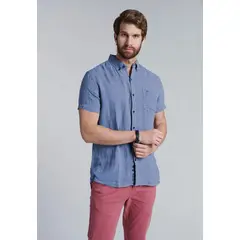 FEROUCH - Camisa Lino Lavada F Azul