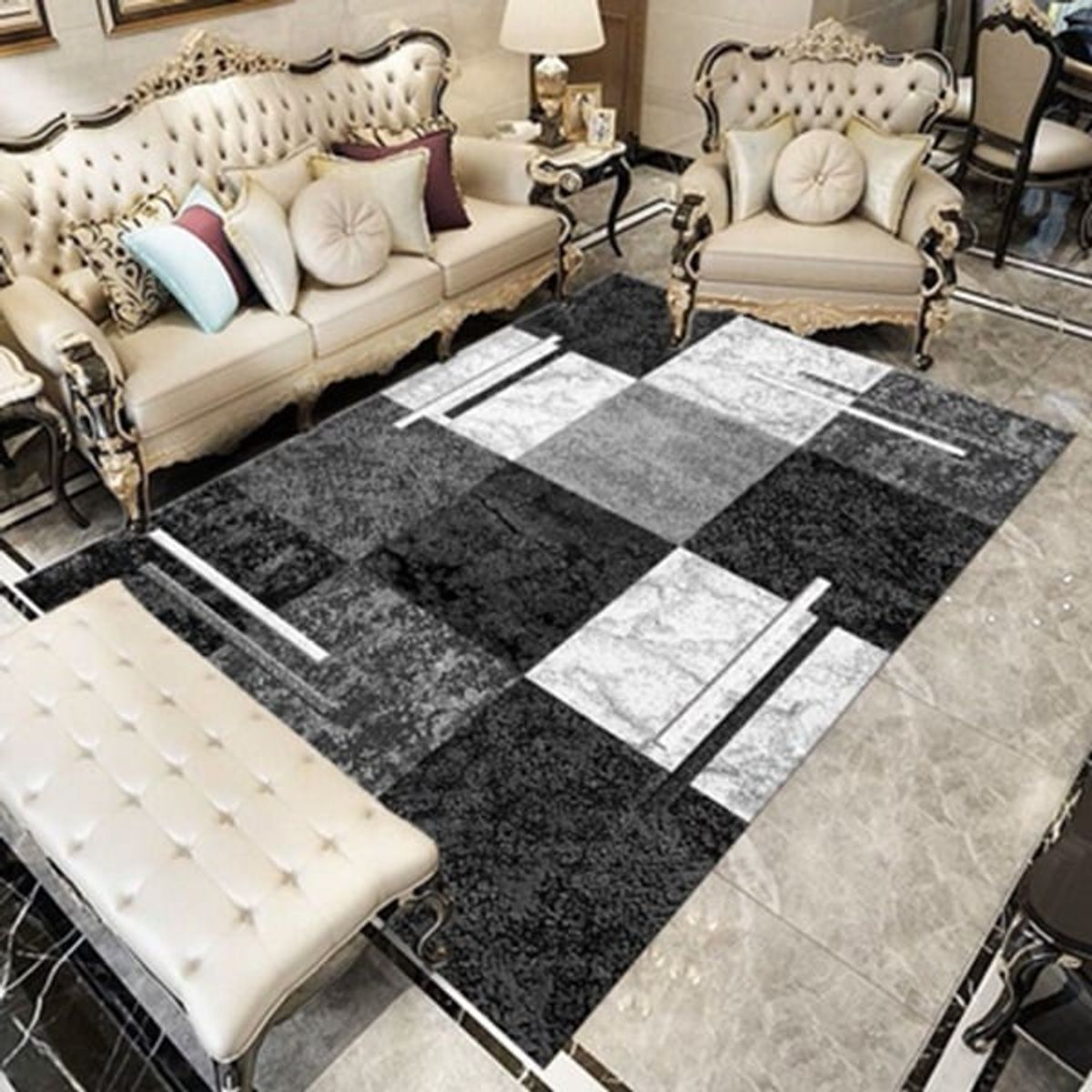 ANGELES DEL HOGAR - Alfombras Lisas diseños 3D 200x240 cm Cuadros Gris