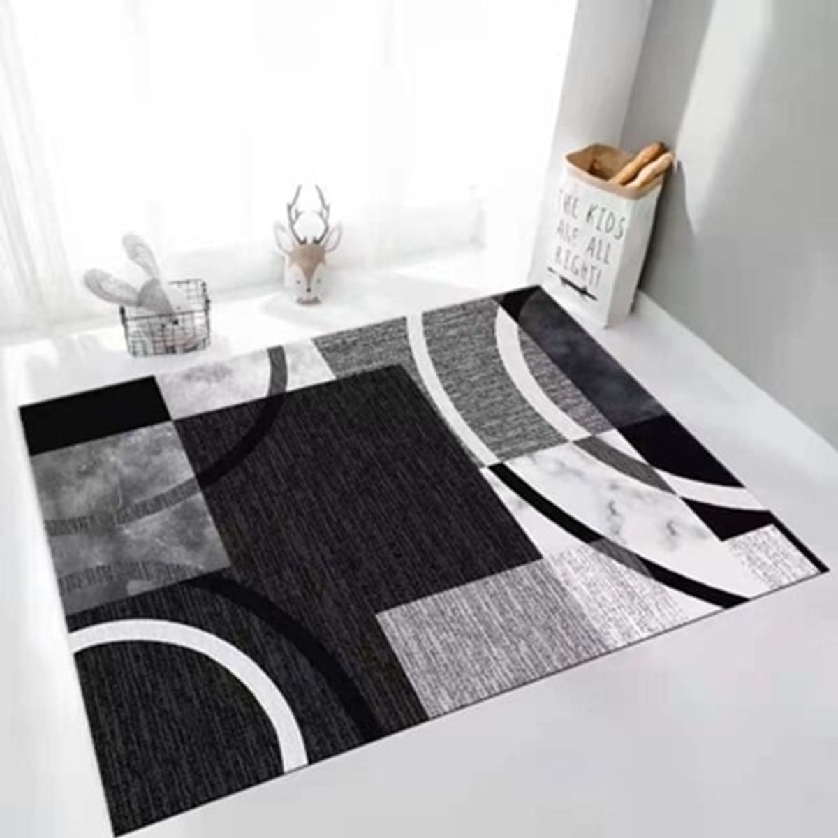 ANGELES DEL HOGAR - Alfombras Lisas diseños 3D 200x240cm Cuadro Gris-Negro