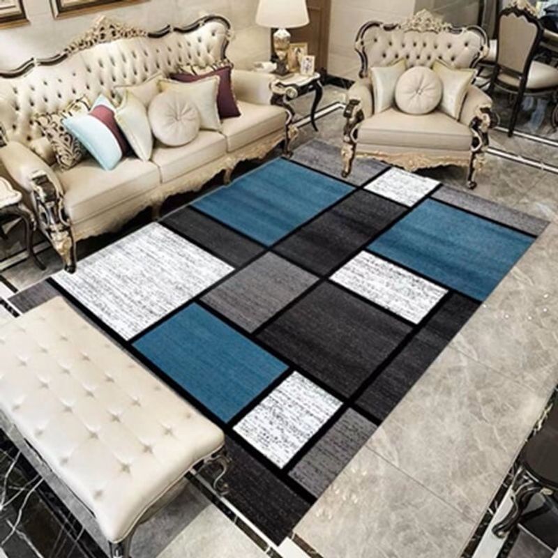 ANGELES DEL HOGAR - Alfombras Lisas diseños 3D 200x240cm Cuadro Azul-Gris