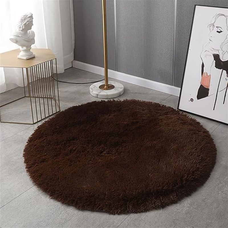 ANGELES DEL HOGAR - Alfombras peludas tipo Shaggy Redondas 120cm Cafe