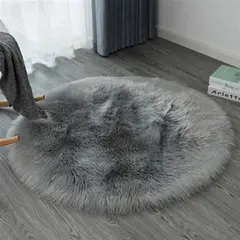 ANGELES DEL HOGAR - Alfombras peludas tipo Shaggy Redondas 120cm Gris Clara