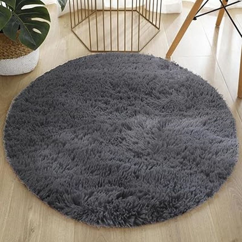 ANGELES DEL HOGAR - Alfombras peludas tipo Shaggy Redondas 120cm Gris oscuro