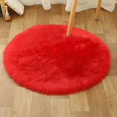 ANGELES DEL HOGAR - Alfombras peludas tipo Shaggy Redondas 120cm Roja