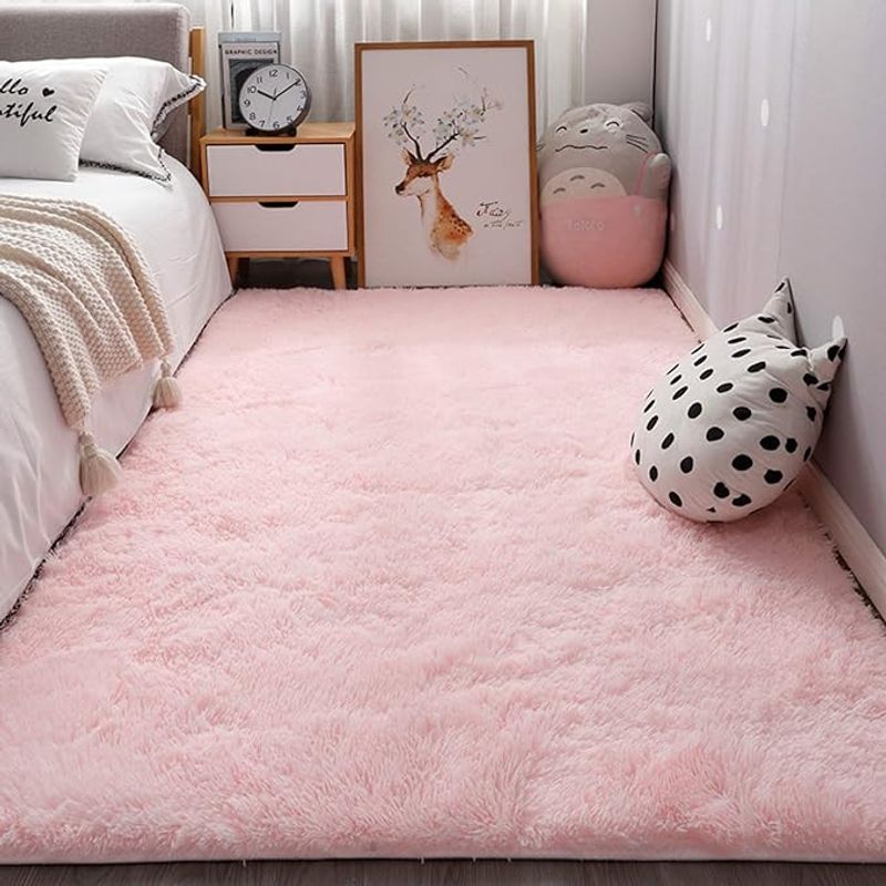 ANGELES DEL HOGAR - ALFOMBRA PELUDA TIPO SHAGGY 180 X 200 COLOR ROSADO