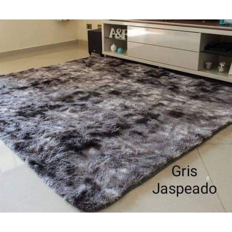 ANGELES DEL HOGAR - ALFOMBRA PELUDA TIPO SHAGGY 200 X 240 COLOR GRIS JASPEADO