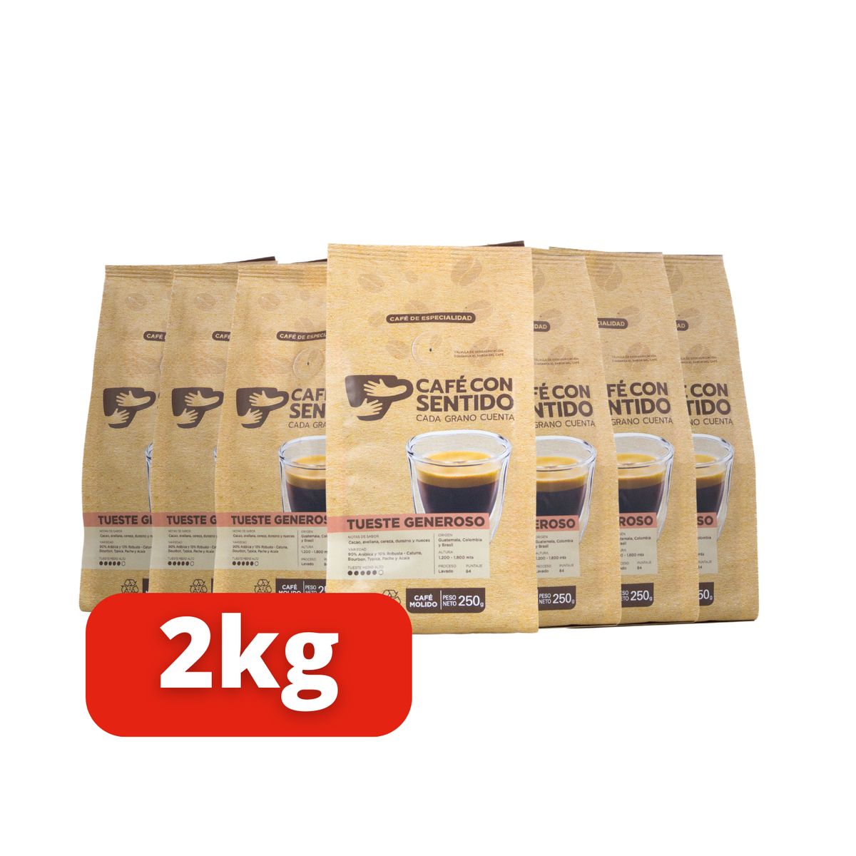 CAFE CON SENTIDO - X8 Café Tueste Generoso Molido - 2 Kilos