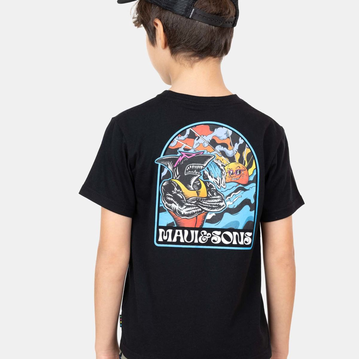 MAUI AND SONS - Polera MC Shark New Day Negro Niño Maui And Sons