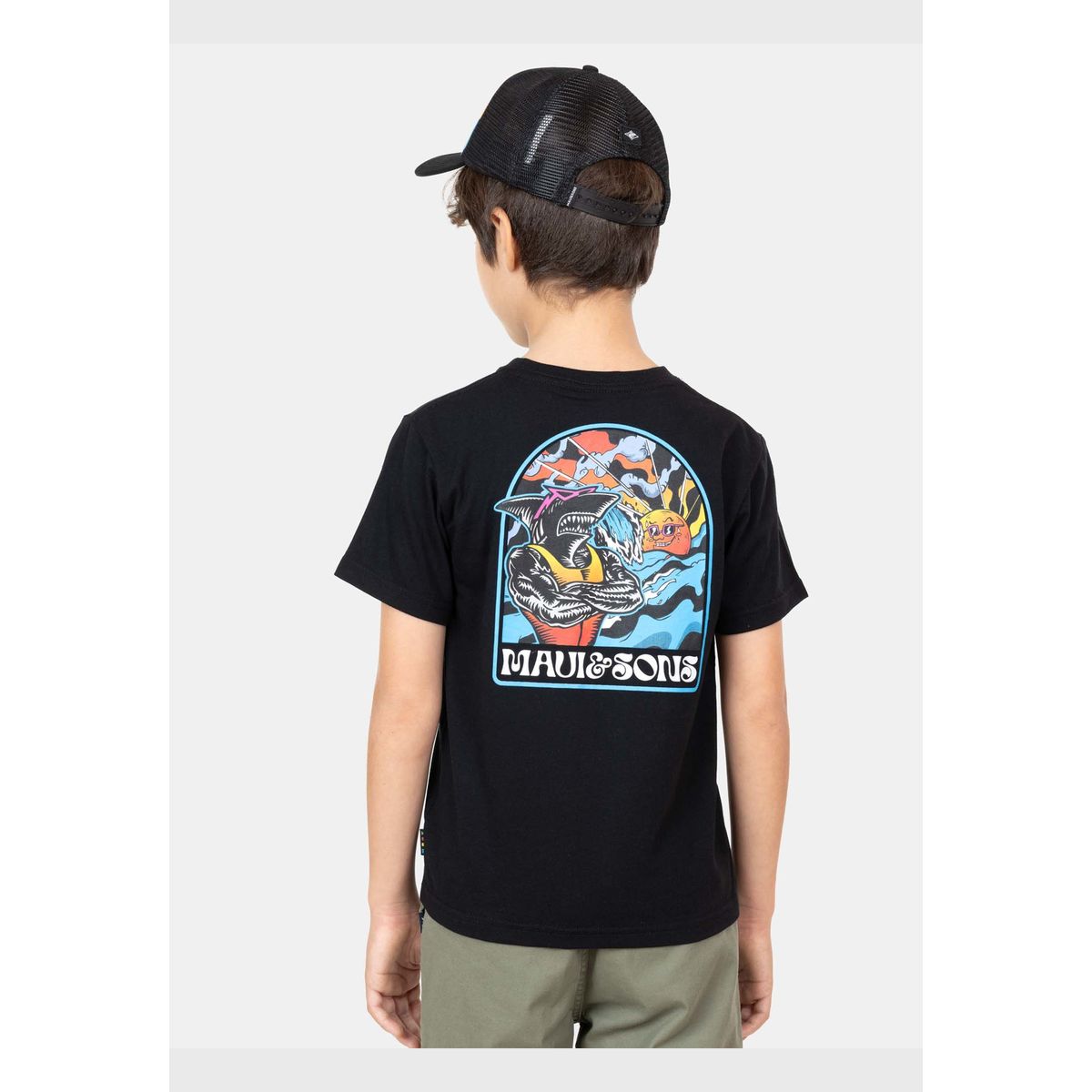MAUI AND SONS - Polera MC Shark New Day Negro Niño Maui And Sons