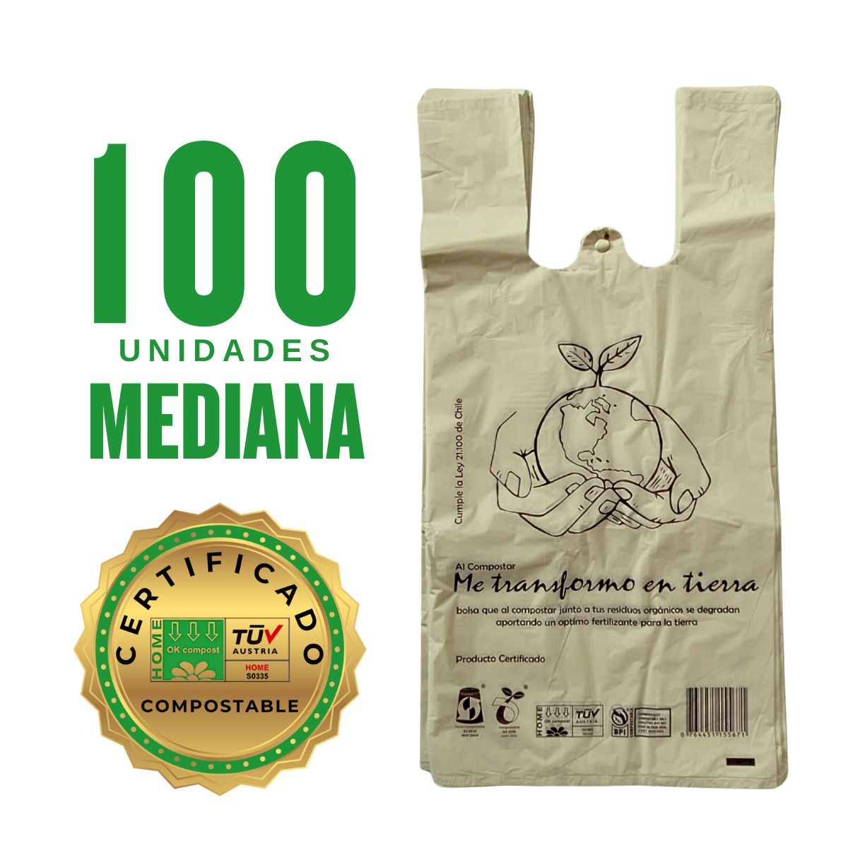 GENERICO - Bolsa Camiseta - Biodegradable & Compostable - 42x50 - 100 unidades