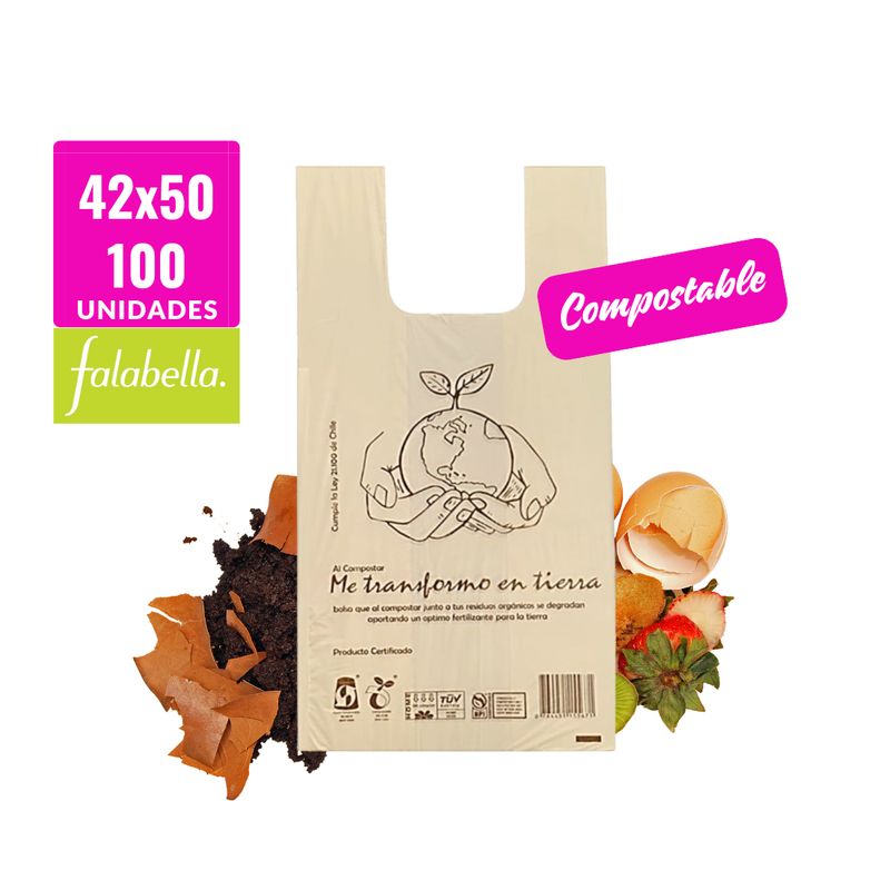 GENERICO - Bolsa Camiseta - Biodegradable & Compostable - 42x50 - 100 unidades
