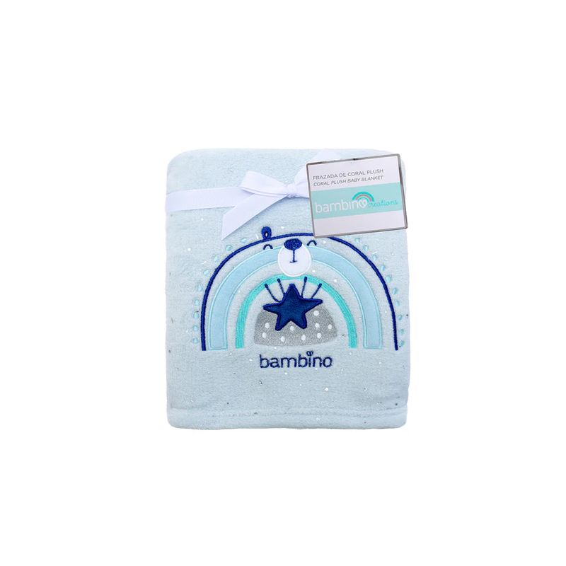 BAMBINO - Frazada Bordada Celeste Oso Arcoiris Bambino