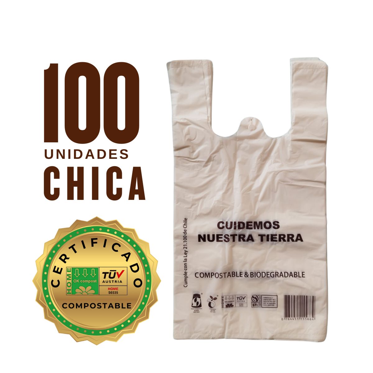 GENERICO - Bolsa Camiseta - Biodegradable & Compostable - 36x40 - 100 unidades