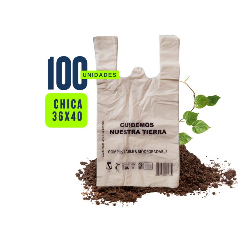 GENERICO - Bolsa Camiseta - Biodegradable & Compostable - 36x40 - 100 unidades