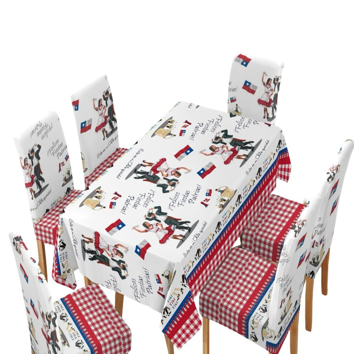 GENERICO - Mantel Mas 6 Fundas De Sillas Fechas Patrias 140x220cm 06