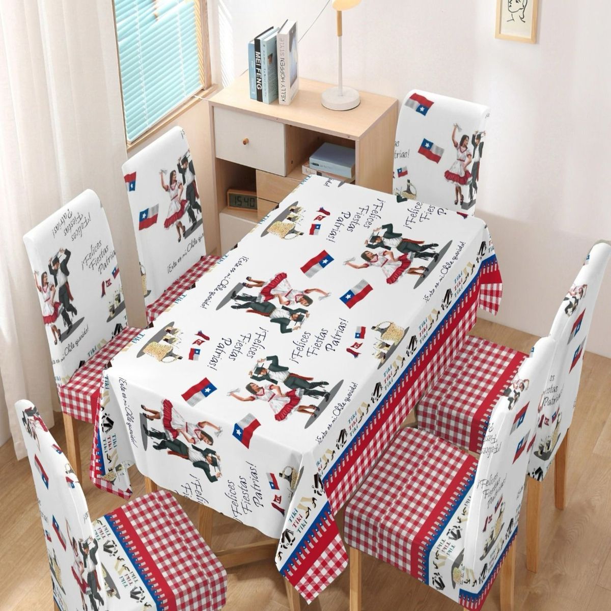 GENERICO - Mantel Mas 6 Fundas De Sillas Fechas Patrias 140x220cm 06