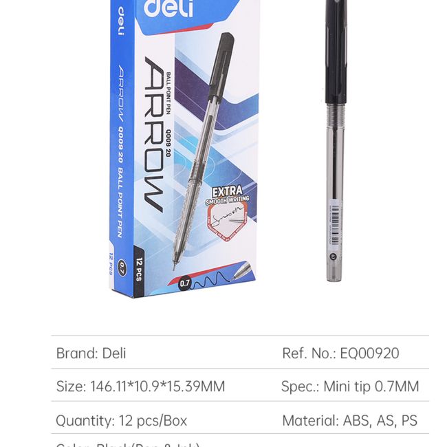 DELI - pack 36 Lápiz pasta bolígrafo punta mini 07 mm tinta negra