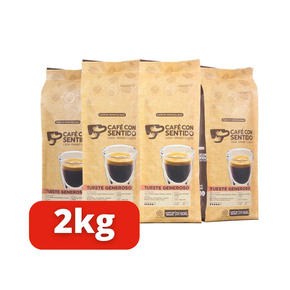 CAFE CON SENTIDO - x4 Café Tueste Generoso Grano - 2 kilos