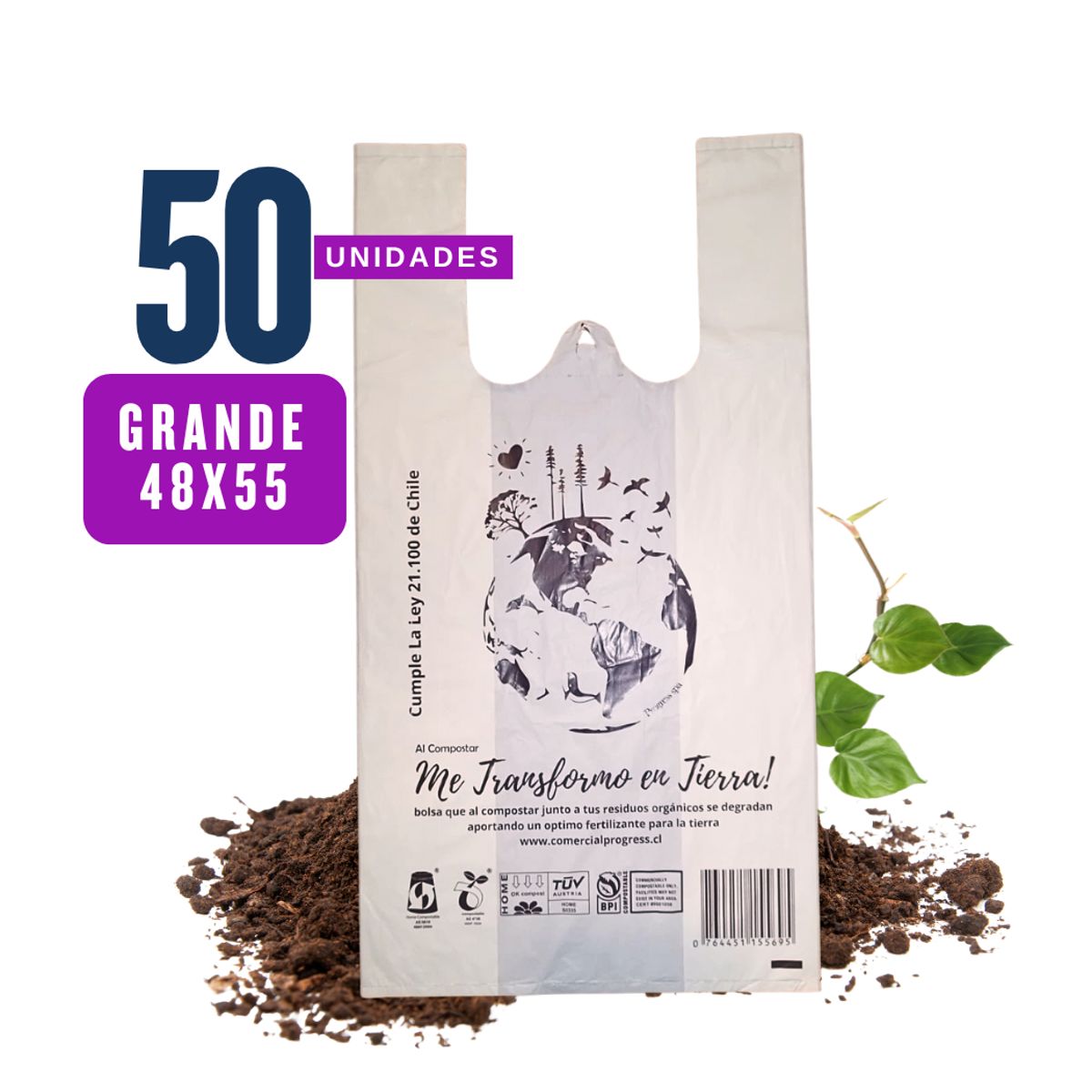 GENERICO - Bolsa Camiseta - Biodegradable & Compostable - 48x55 - 50 unidades