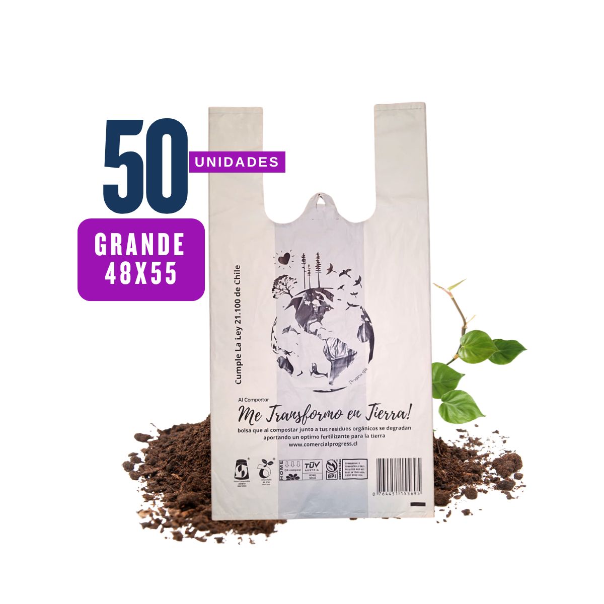 GENERICO - Bolsa Camiseta - Biodegradable & Compostable - 48x55 - 50 unidades